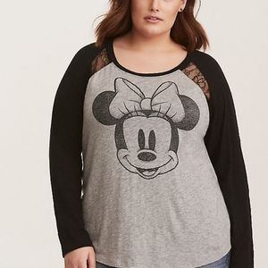 Torrid Minnie Mouse Grey & Black Raglan Sz 3